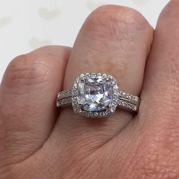 14k white gold engagement halo ring wedding 2 ct - Picture 3 of 8